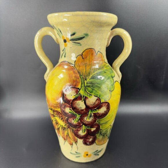 Venetian Italian Pottery Vase Jug With Handles Crackled Glaze Fruit Vegetable - Picture 16 of 16
